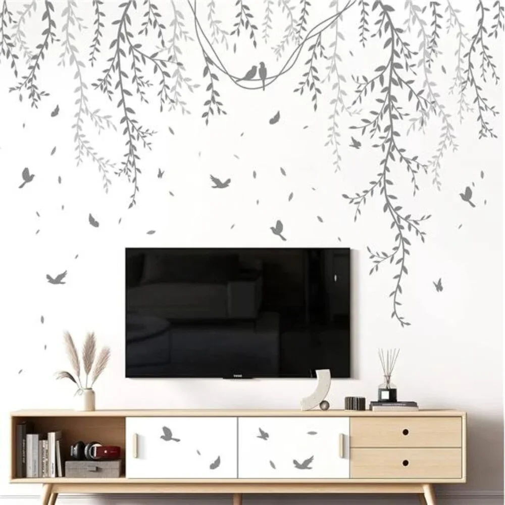 Willow Branch Wall Stickers DIY Peel Stick Plant Vine Leaf Decals Kids Room Deco